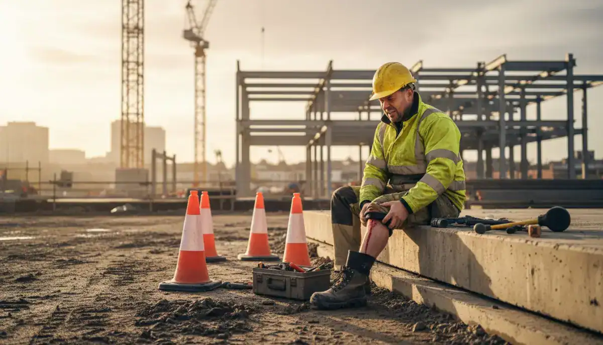 Injured construction worker on active site